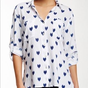 Just Living Loose Fit White & Navy Heart Shirt Size XL